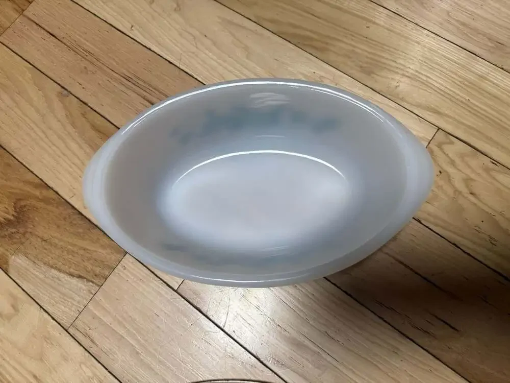 Vintage Glasbake Milk Glass Oval Casserole Dish with Lid and Fruit Motif